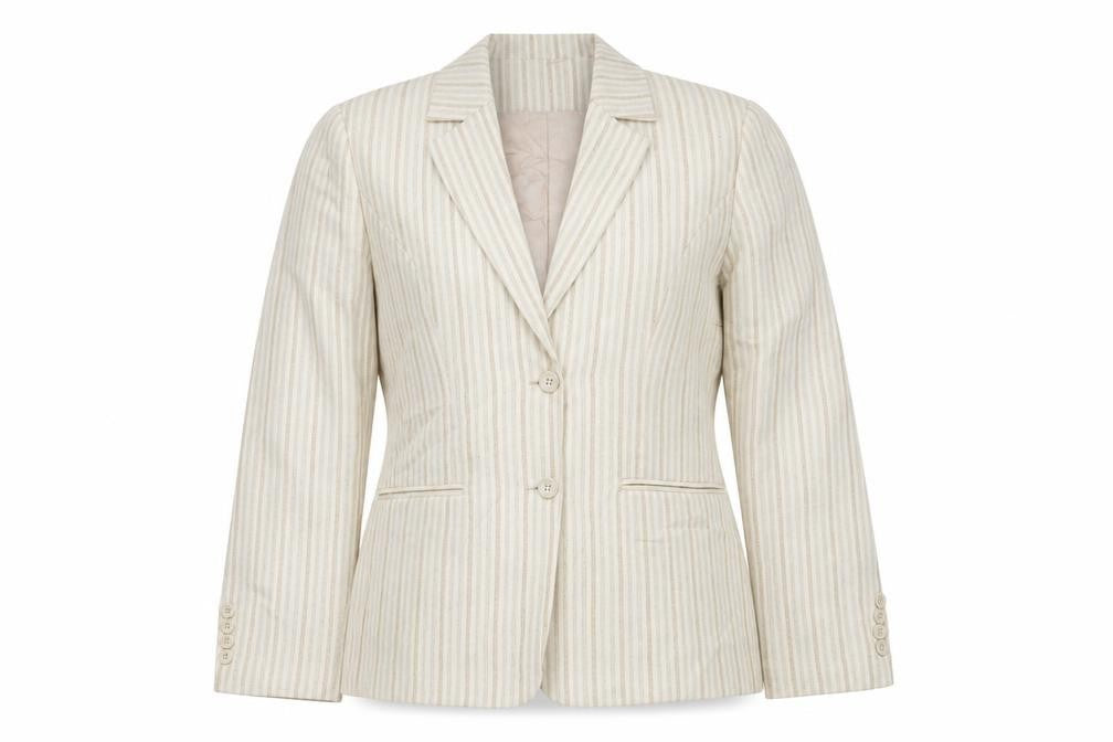 Front view of Wish women’s ivory striped jacket blazer, size UK 12