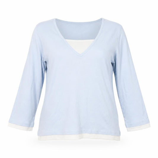 Front view of Editions women’s blue basic blouse, size UK 14