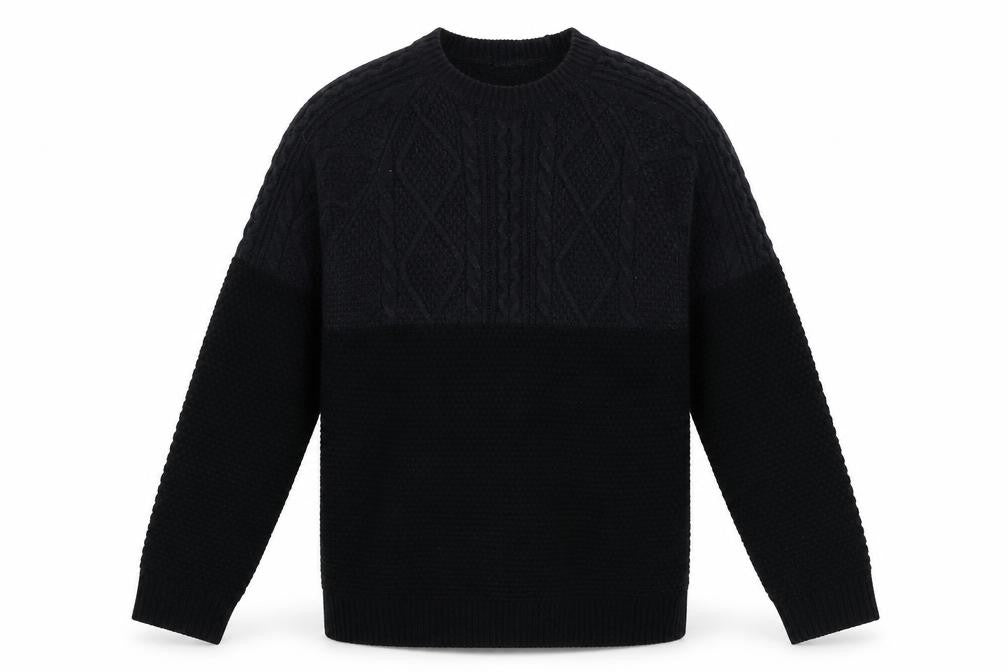 Front view of Cedarwood State men’s black knit jumper, size L