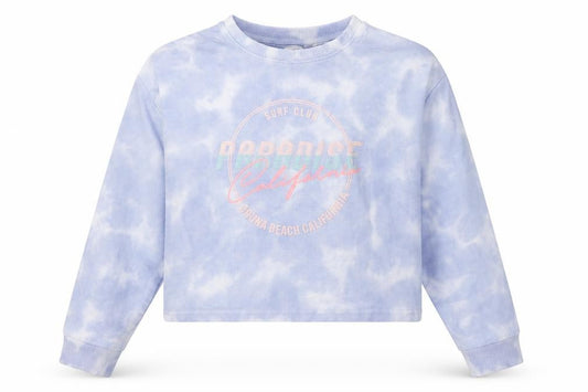 Front view of Next girls’ blue geometric jersey pullover sweatshirt, size 11, years - tie dye