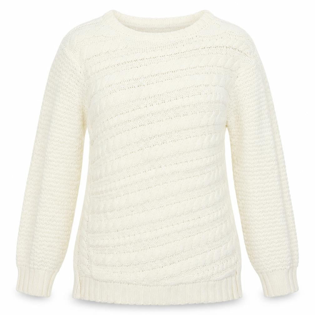 Front view of Cotton Trad women’s white knit jumper, size UK 12