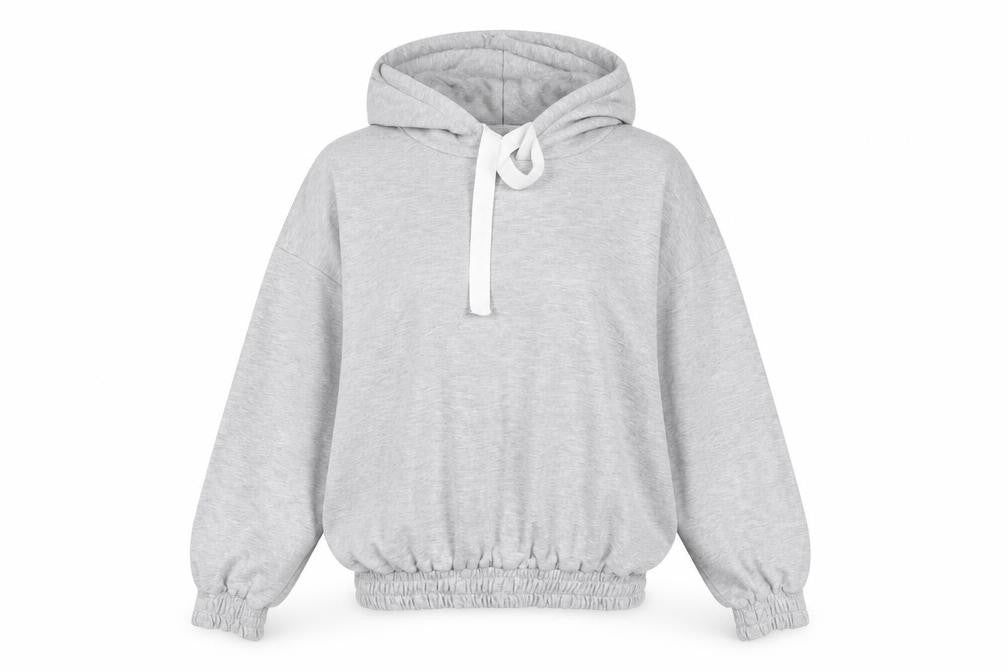 Front view of Wassyl women’s grey pullover hoodie, size M