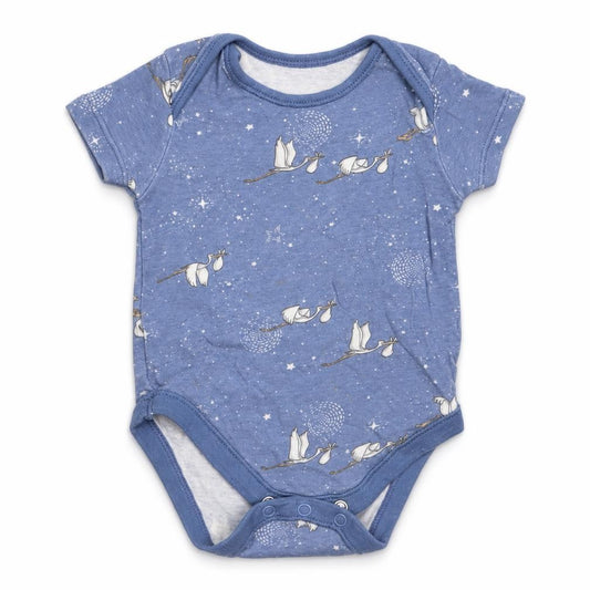 Front view of George Baby Blue Animal Print Babygrow One-Piece, size 3-6, Months