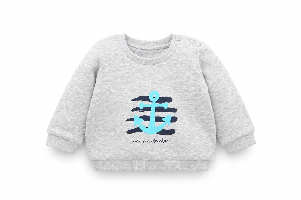 Front view of Matalan boys’ grey jumper, size 0-3, months