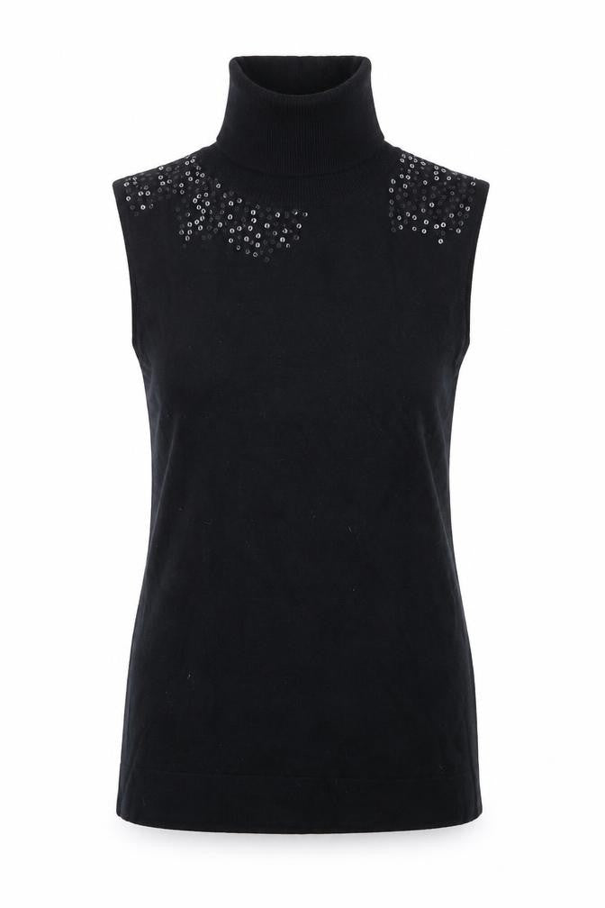 Front view of pepper and co women’s black jumper, size M
