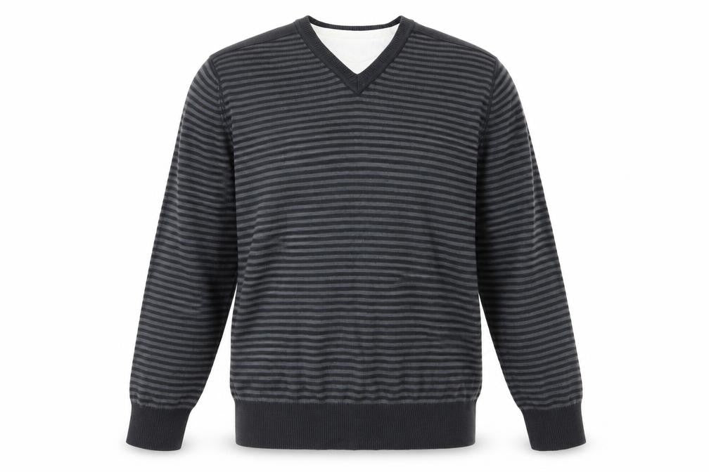 Front view of Asda George men’s grey striped jumper, size M