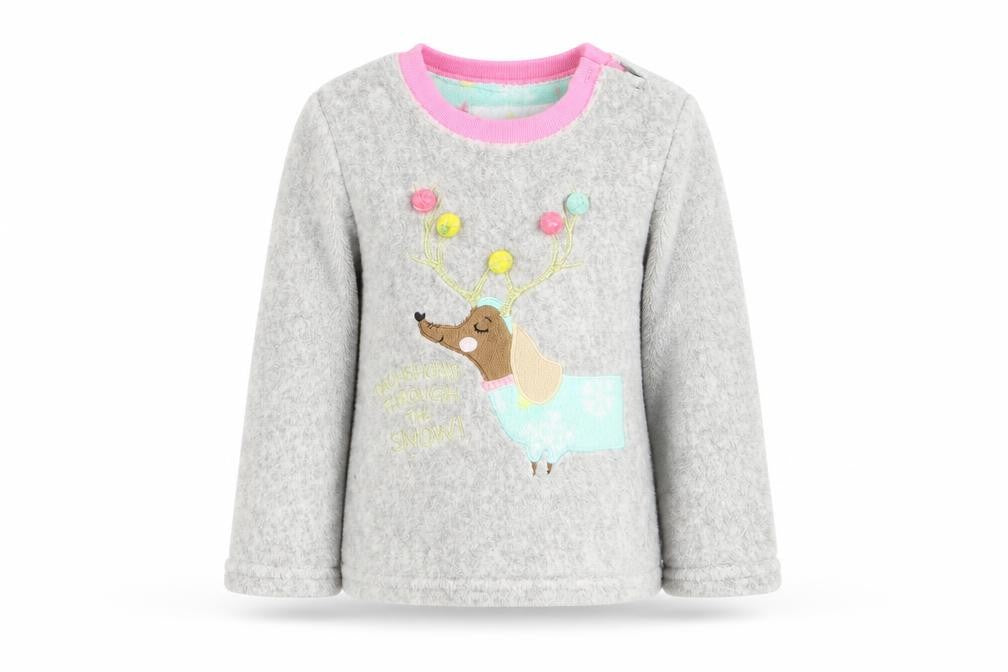Front view of Primark girls’ grey solid top pyjama top, size 3-4, years