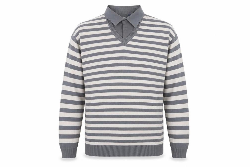 Front view of Easy men’s multicoloured striped jumper, size L, - shirt/jumper