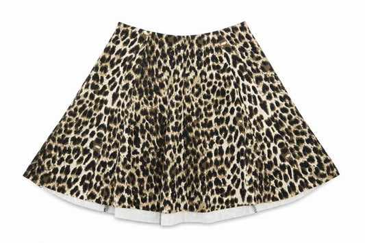 Front view of Preworn women’s multicoloured animal print flare skirt, size S, - stretch waistband
