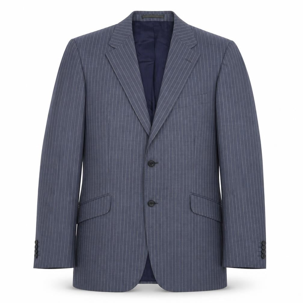 Front view of Van Kollem men’s grey striped jacket suit jacket, size 40