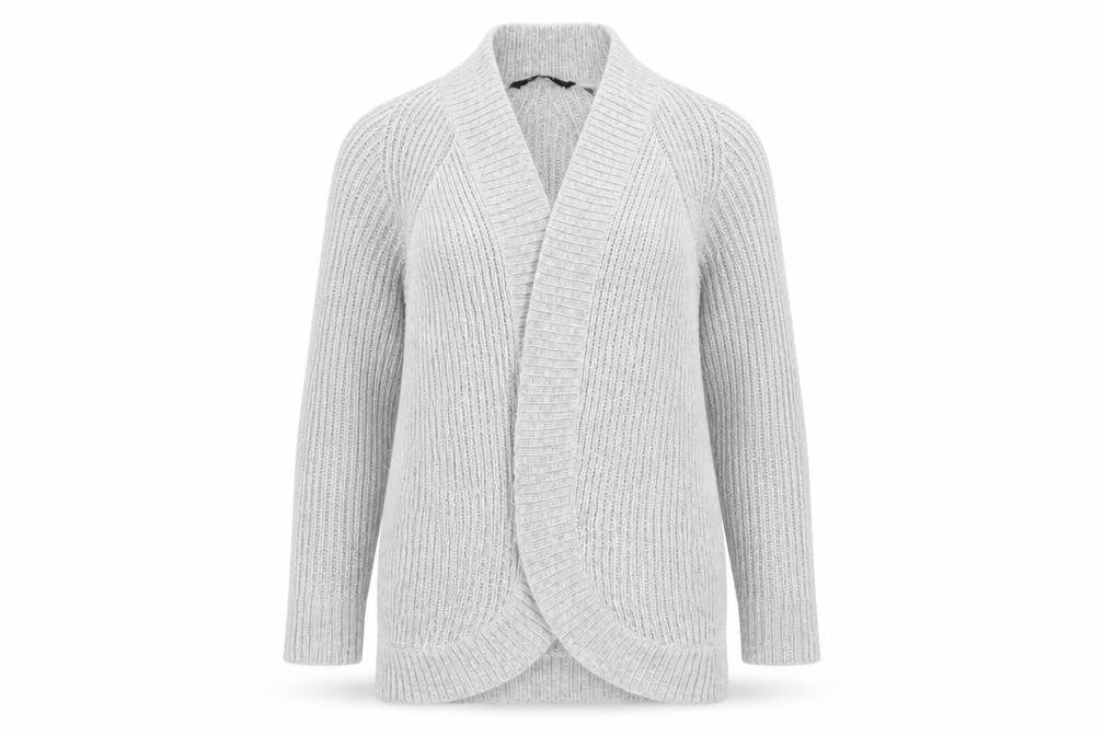 Front view of Select women’s grey cardigan jumper, size S