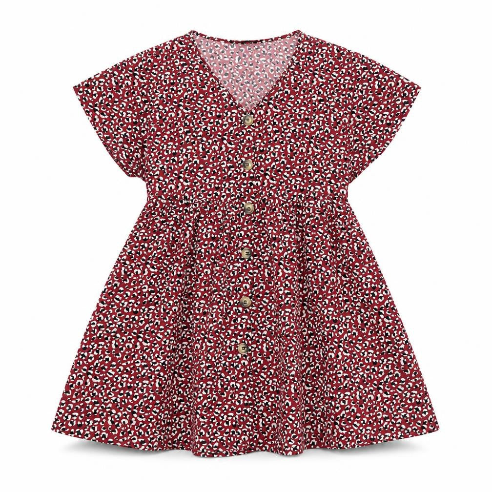 Front view of SHEIN women’s red animal print fit & flare, size M