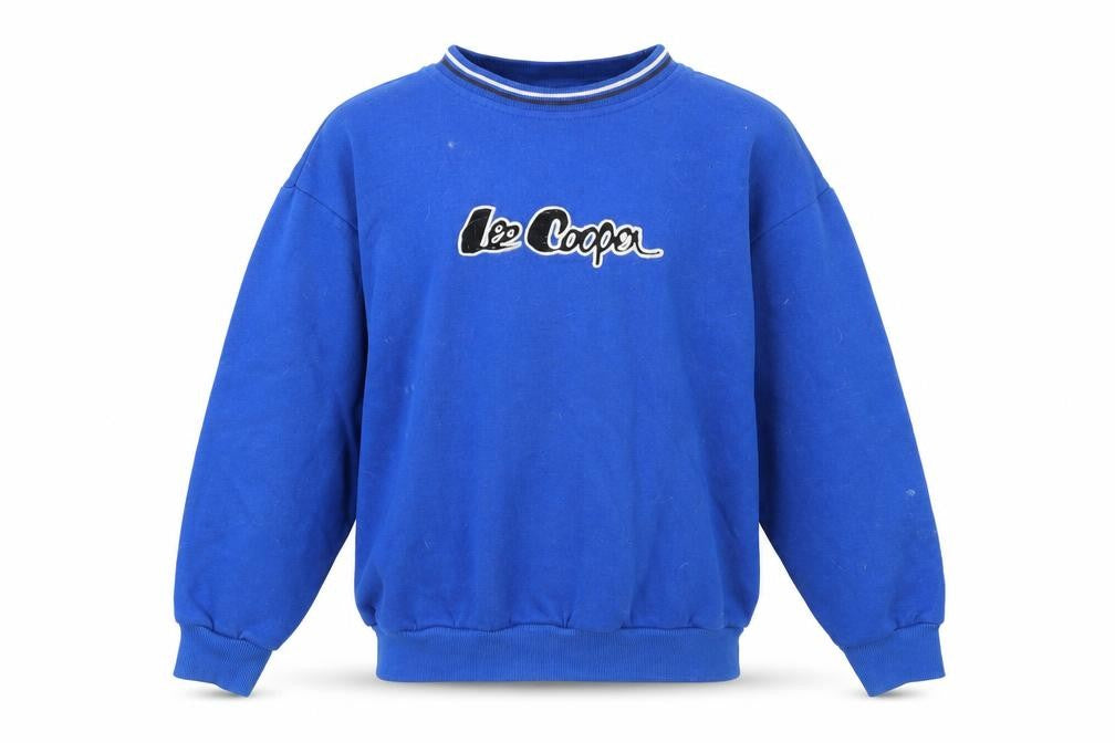 Front view of Lee Cooper boys’ blue jumper, size 10-11, years