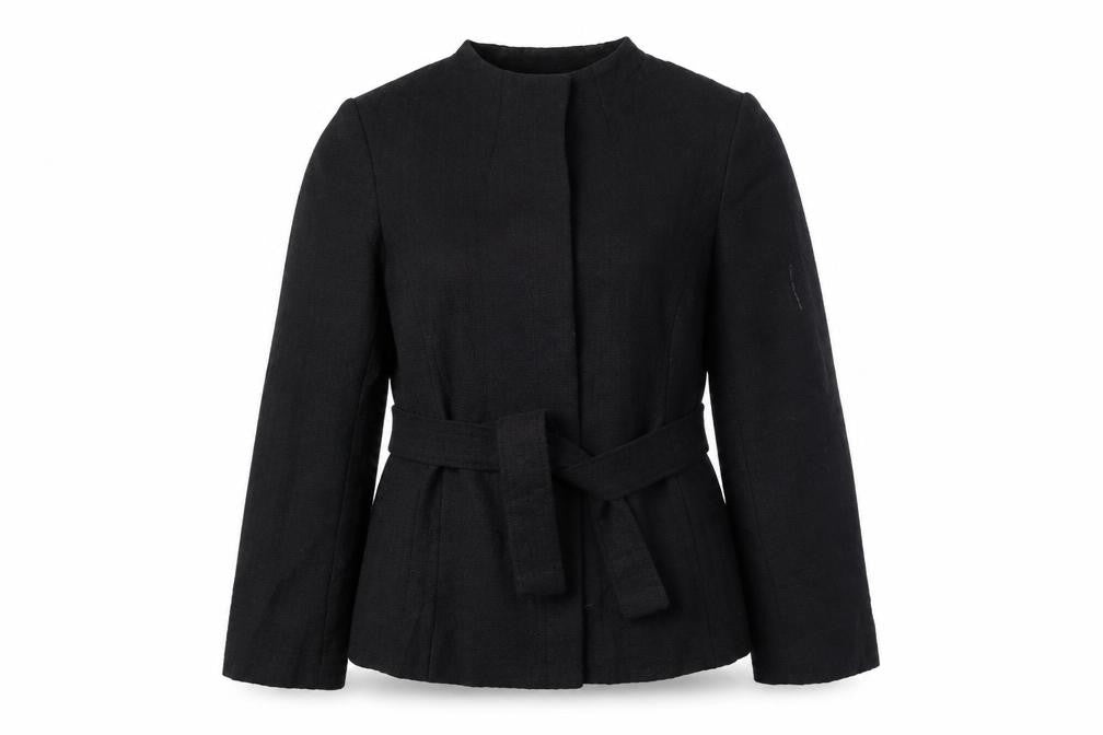 Front view of Debenhams women’s black jacket coat, size UK 14