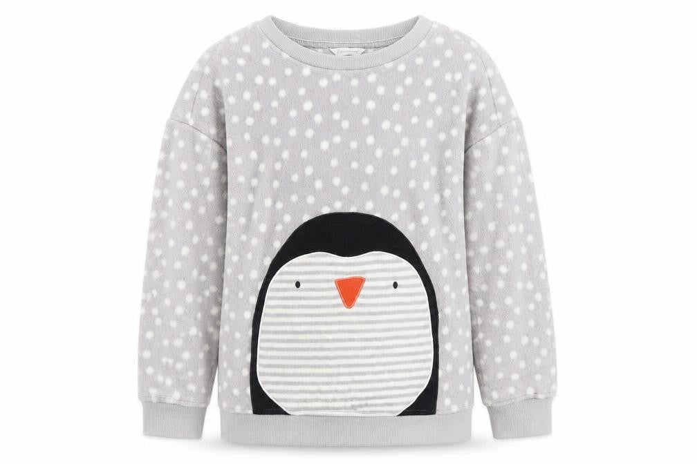 Front view of Marks & Spencer women’s grey polka dot jumper, size UK 8, - penguin