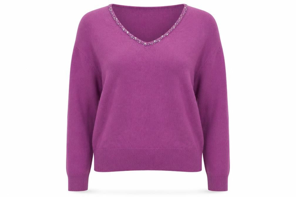 Front view of Ann McCartney women’s purple jumper, size L