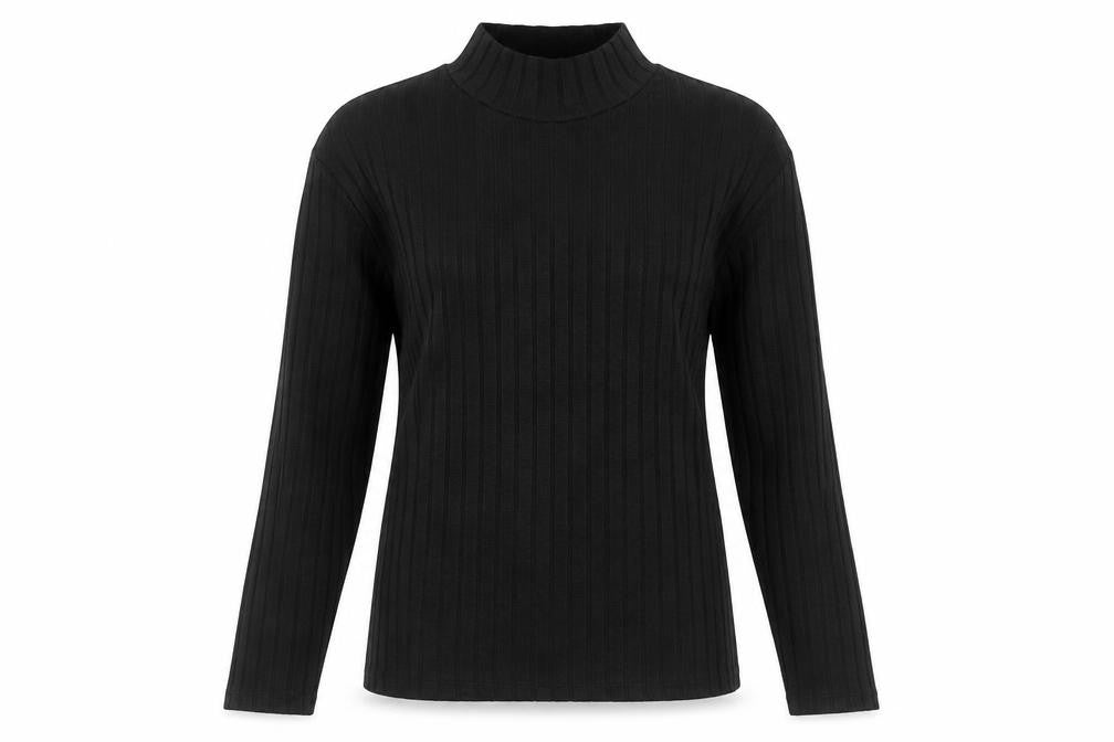 Front view of F&F women’s black striped jumper, size UK 12