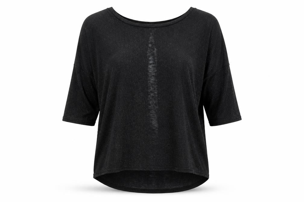 Front view of River Island women’s black knit jumper, size UK 12, - open back