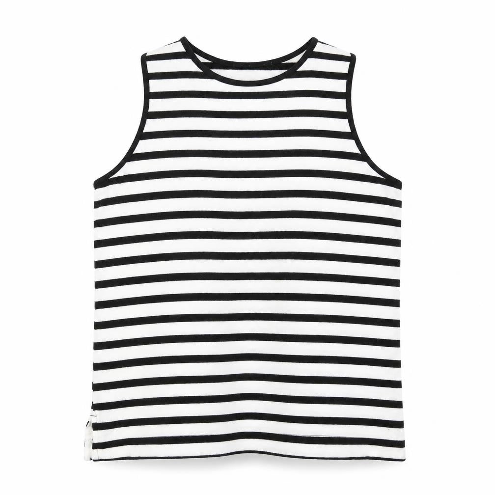Front view of Marks & Spencer women’s white striped knit jumper, size UK 18