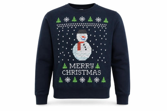 Front view of Cedarwood State men’s blue pullover sweatshirt, size M, - christmas