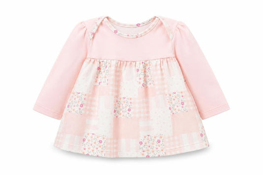 Front view of Marks & Spencer girls’ pink check a-line, size 3-6, months