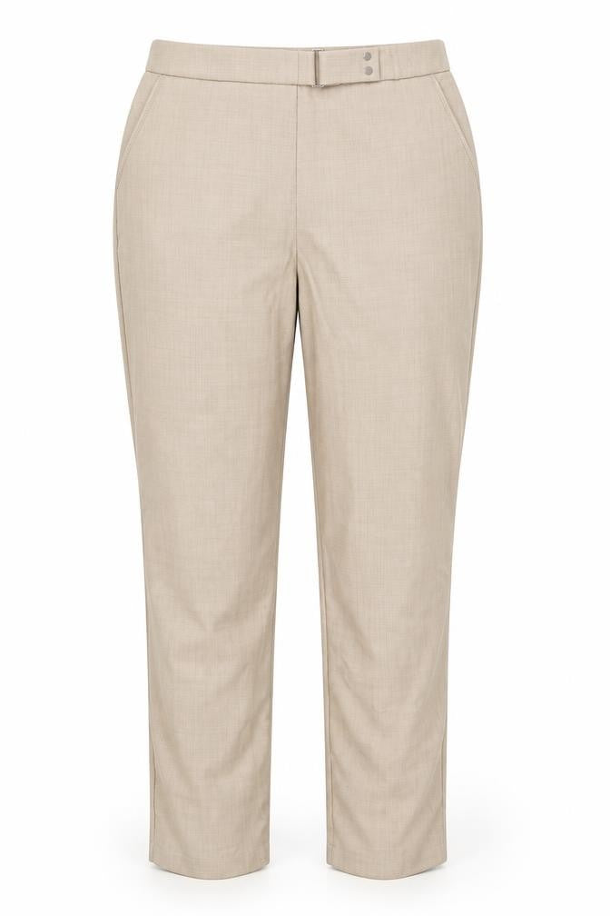 Front view of Marks & Spencer women’s beige trousers, size UK 14, 32-inch leg
