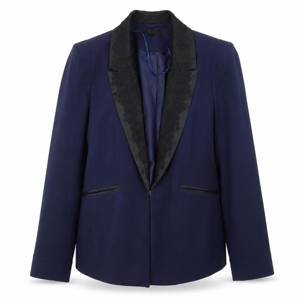 Front view of Very women’s blue floral jacket blazer, size UK 14