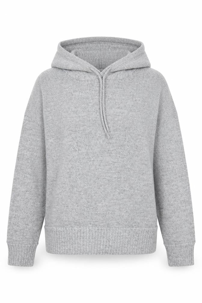 Front view of Boohoo women’s grey pullover hoodie, size S