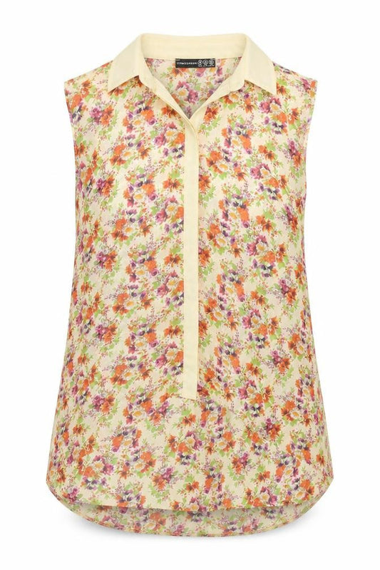 Front view of Atmosphere women’s orange floral basic button-up, size UK 14