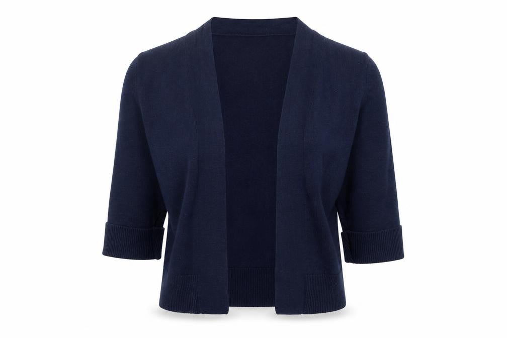 Front view of BHS women’s blue cardigan jumper, size UK 10