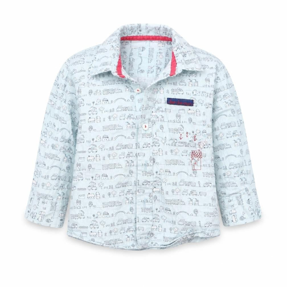 5 10 15 Boys Blue Geometric  Basic Button-Up Size 12 Months