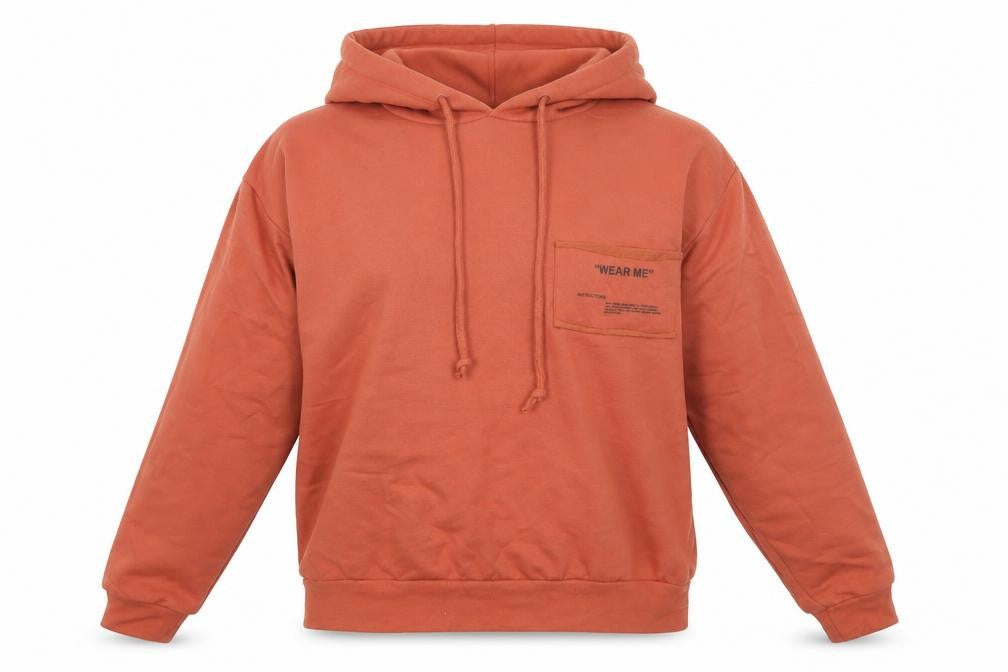 Front view of Boohoo women’s orange pullover hoodie, size UK 6