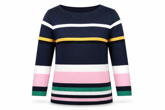 Front view of F&F women’s blue striped jumper, size UK 6