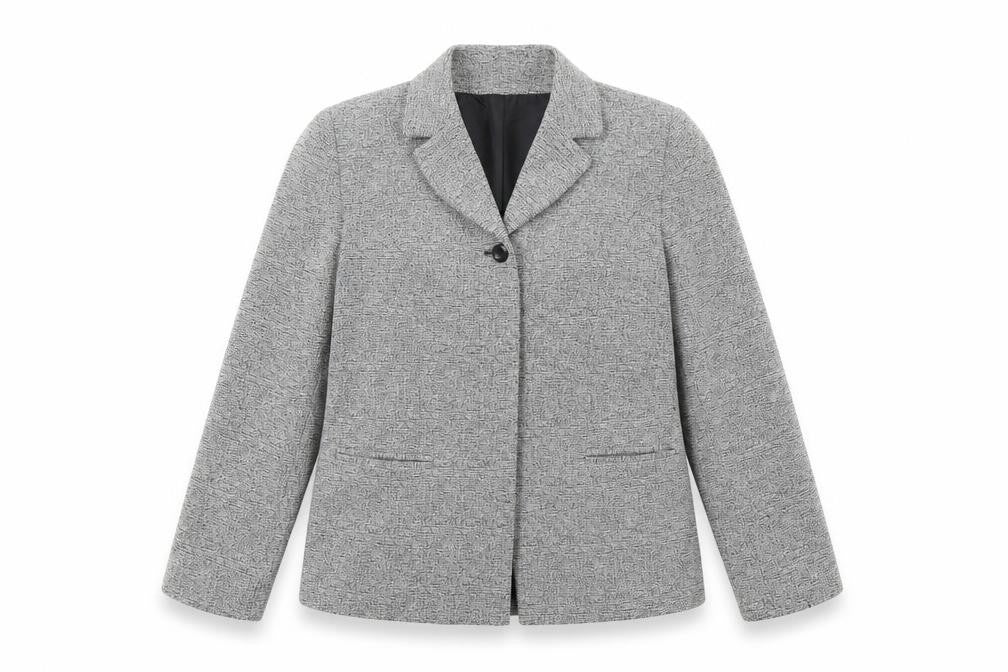 Front view of Etam women’s grey jacket, size UK 16, - shoulder pads