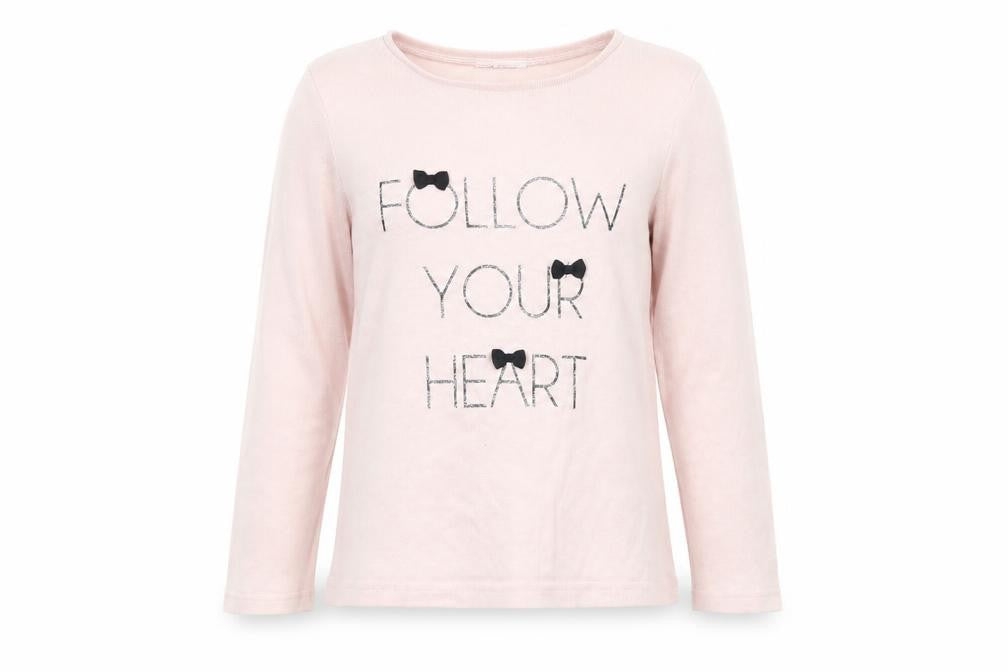 Front view of H&M girls’ pink jumper, size 6, years - follow your heart