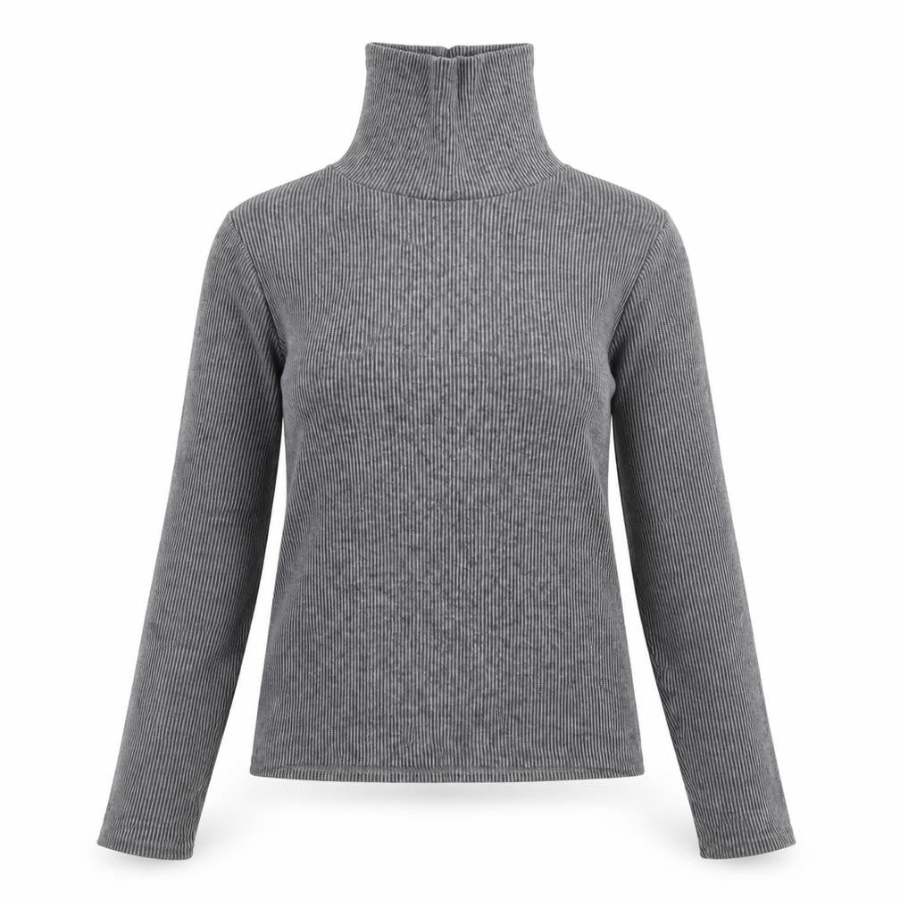 Front view of Innocence women’s grey striped jumper, size UK 8