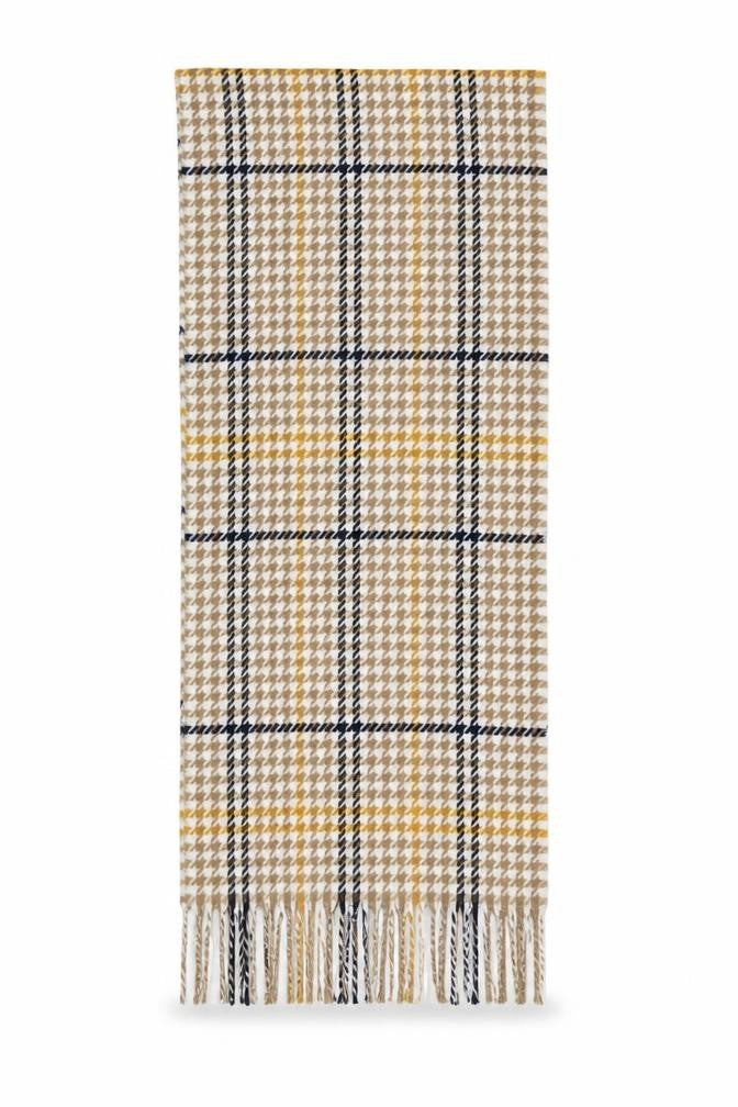 Front view of Preworn women’s yellow houndstooth shawl/wrap