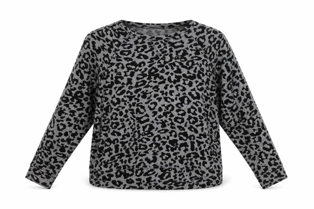 Front view of H&M women’s grey animal print basic blouse, size M