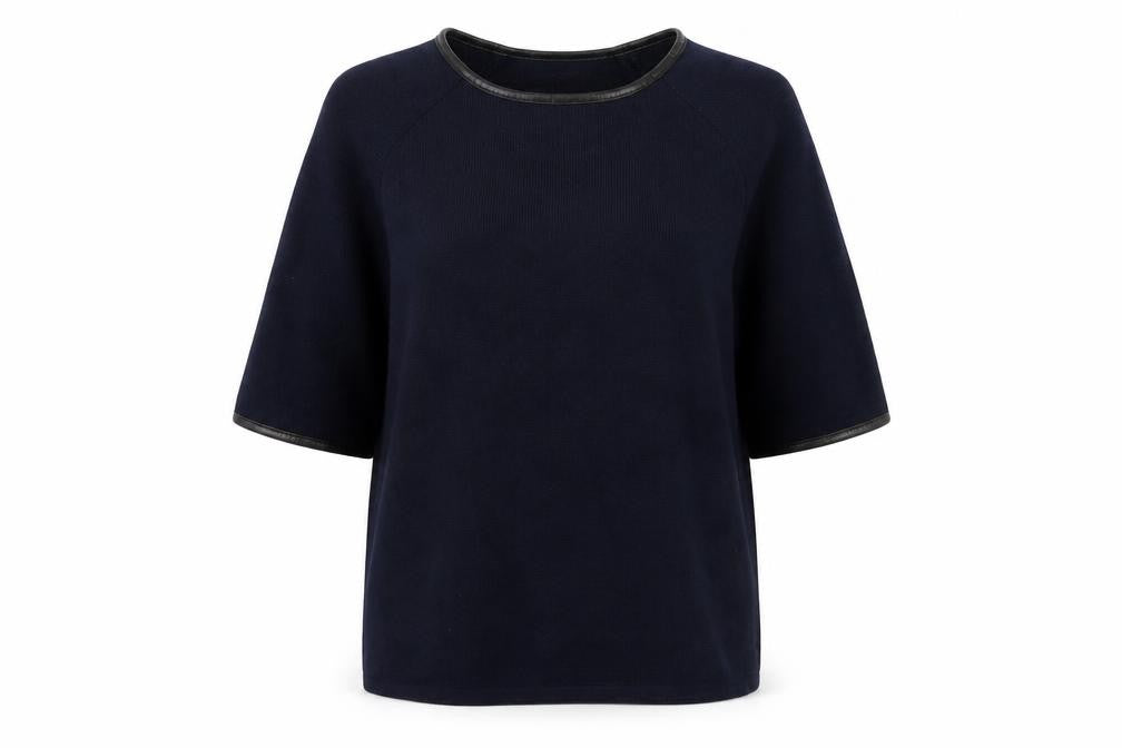 Front view of Marks & Spencer women’s blue knit jumper, size UK 10