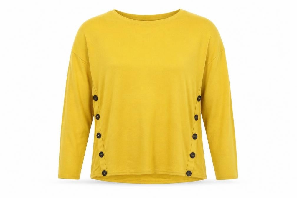 Front view of New Look women’s yellow jumper, size UK 12