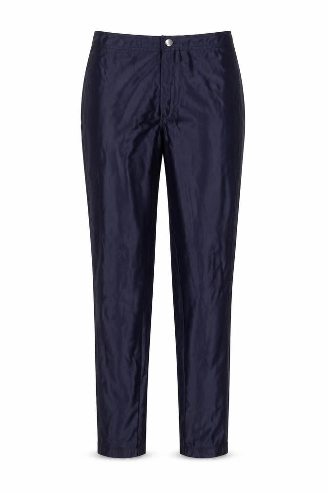 Front view of River Island women’s blue trousers, size UK 8, 27-inch leg