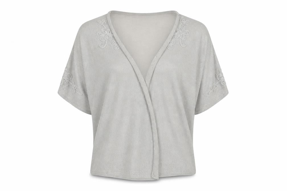 Front view of Bonmarché women’s silver cardigan jumper, size M