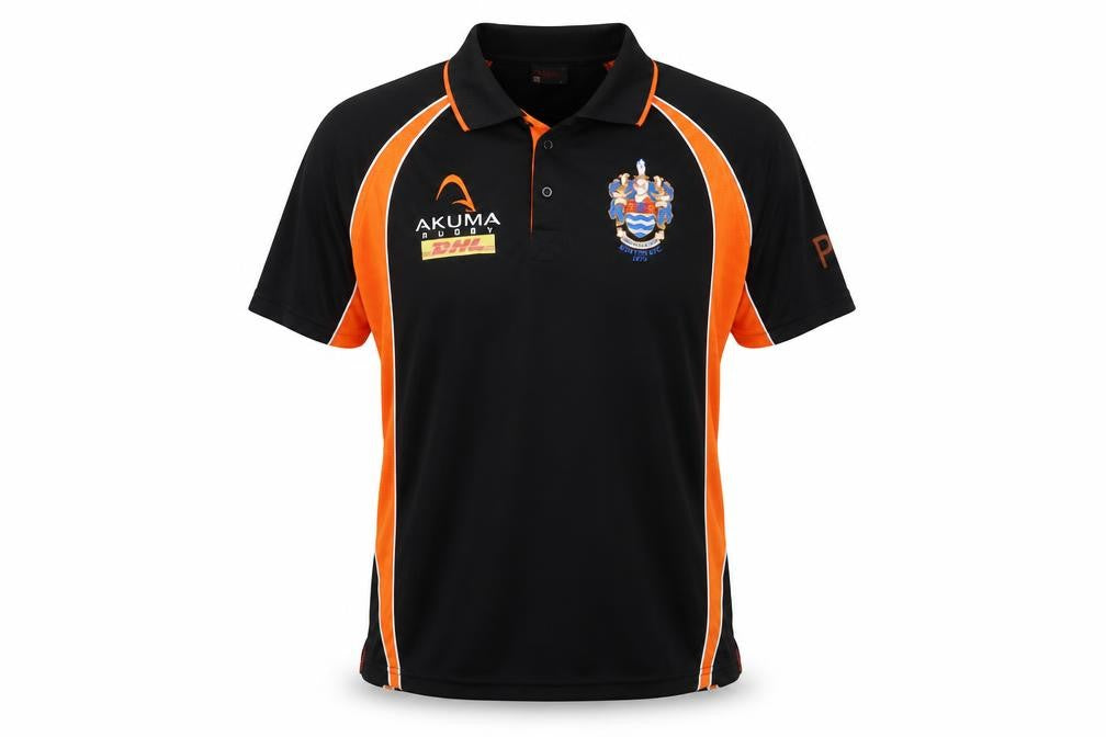 Front view of Akuma men’s black polo, size L