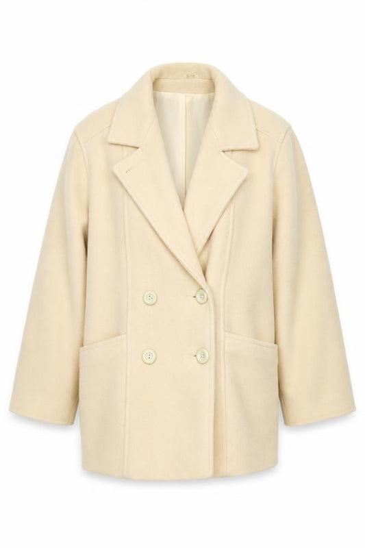 Front view of Preworn women’s ivory overcoat coat, size UK 18