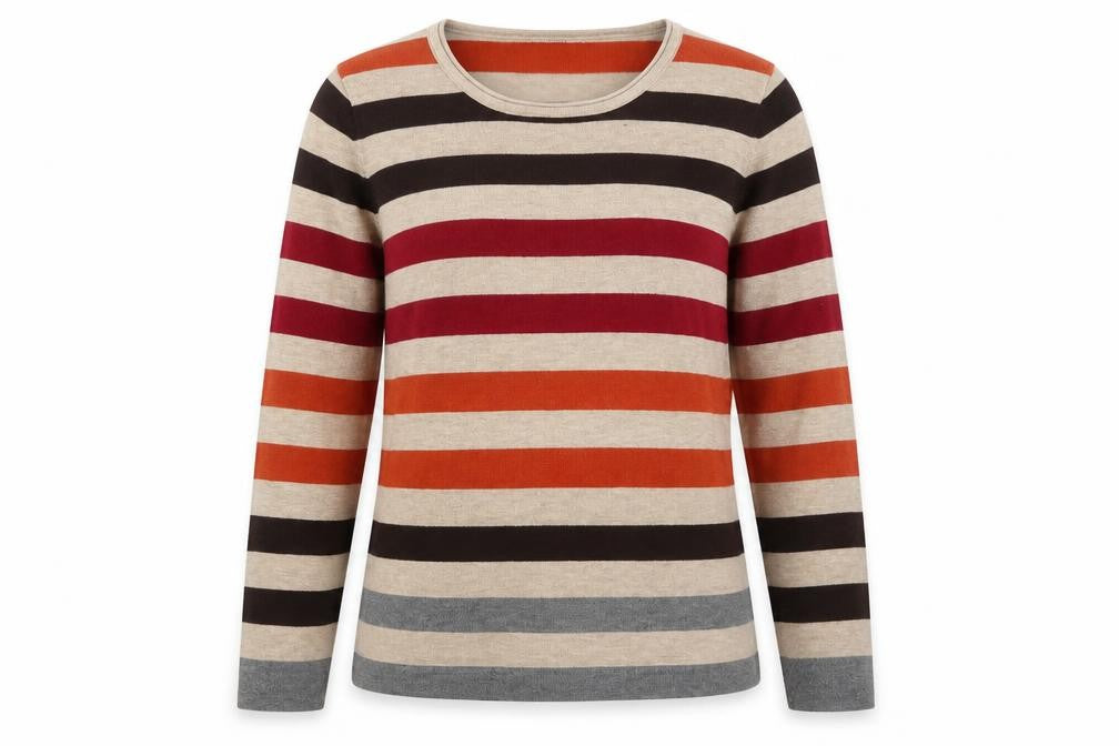 Front view of First Avenue women’s multicoloured striped jumper, size S