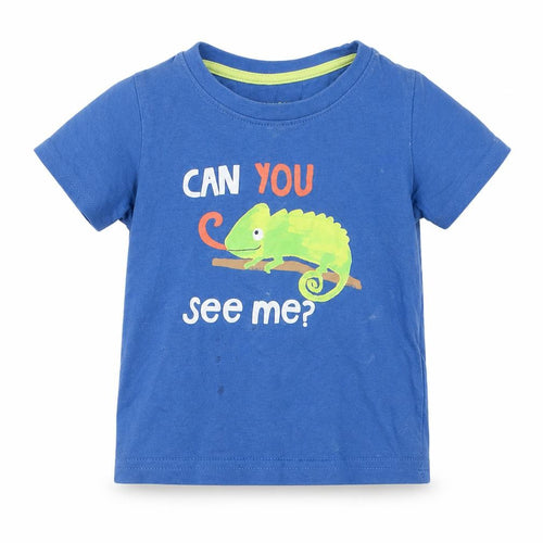 Primark Boys Blue   Basic T-Shirt Size 12-18 Months  - Can You See Me? Chameleon