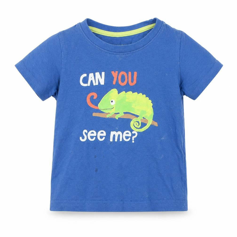 Primark Boys Blue   Basic T-Shirt Size 12-18 Months  - Can You See Me? Chameleon