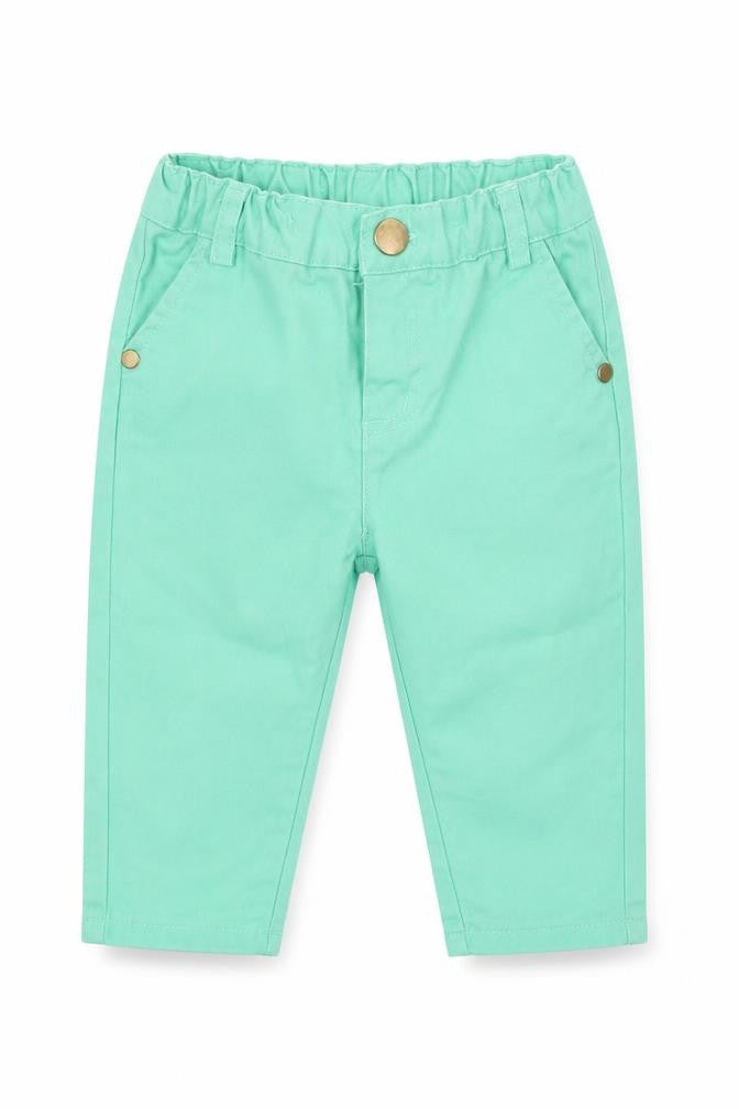 Front view of Pep&Co girls’ green cargo jeans, size 9-12, months