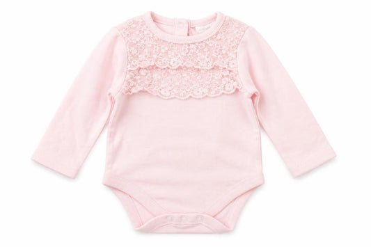 Front view of Next girls’ pink babygrow one-piece, size 3-6, months