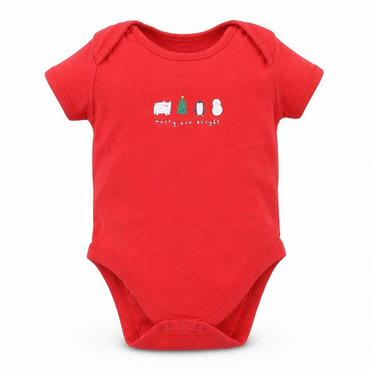 Front view of George Baby Red Babygrow One-Piece, size 6-9, Months - Christmas